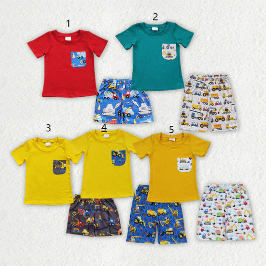 Baby Boy Short Sleeves Construction Pocket Shirt Shorts Sibling Clothes Set RTS