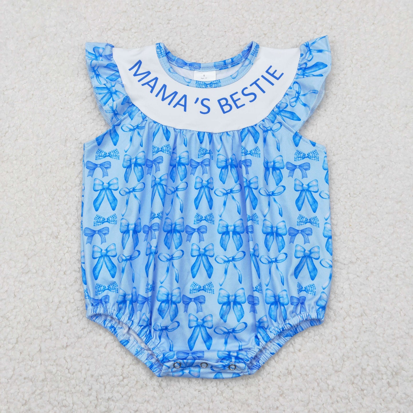 Baby Girl Short Sleeves Bows Blue Bubble Mama's Romper RTS
