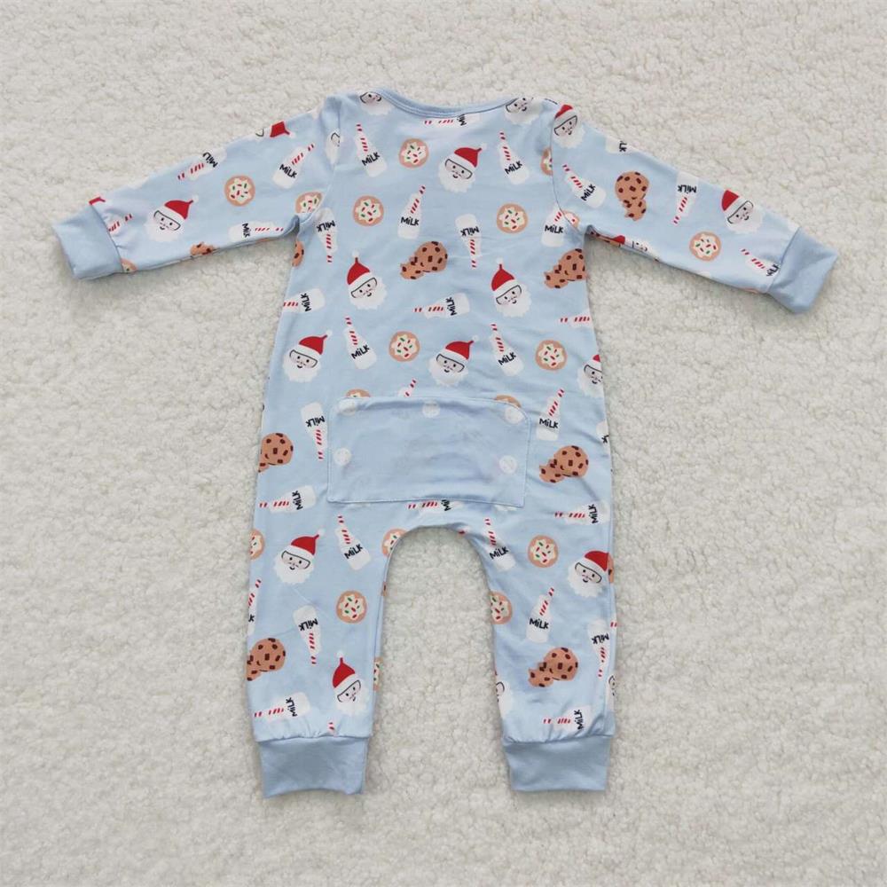 Sibling Boys Girls Kids Cookies Milks Santa Christmas Zipper Romper Pajamas Sets RTS