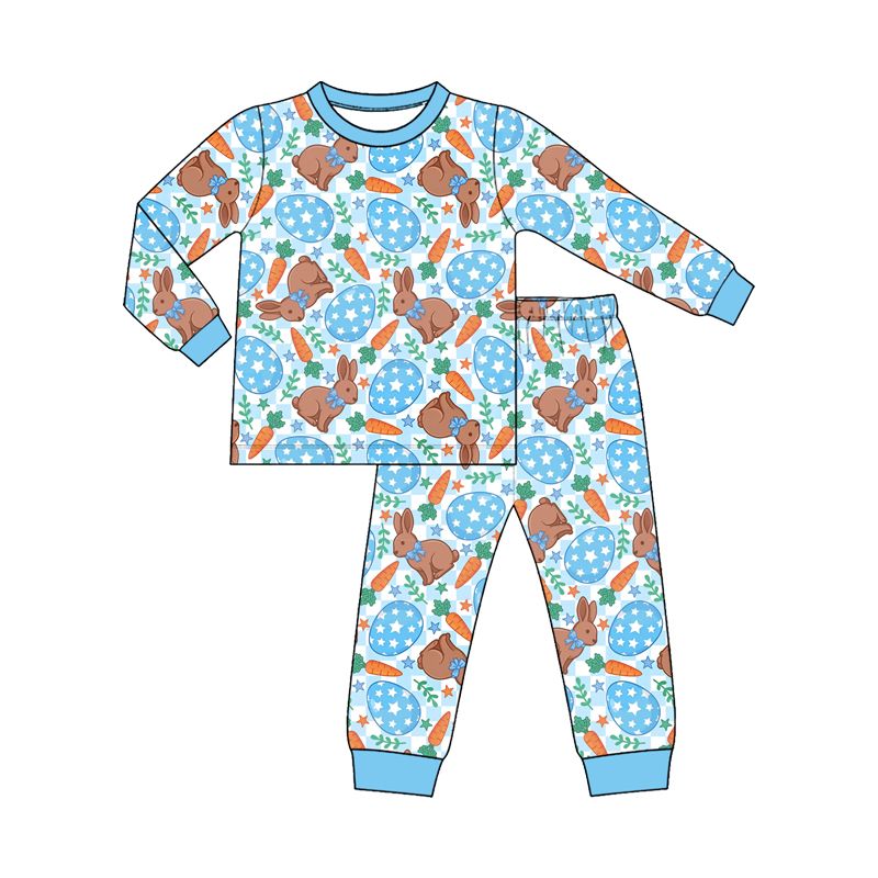 ( Moq 5 ) Preorder Baby Boys Kids Carrots Rabbits Eggs Easter Shirt Pants Set Pajamas Clothes