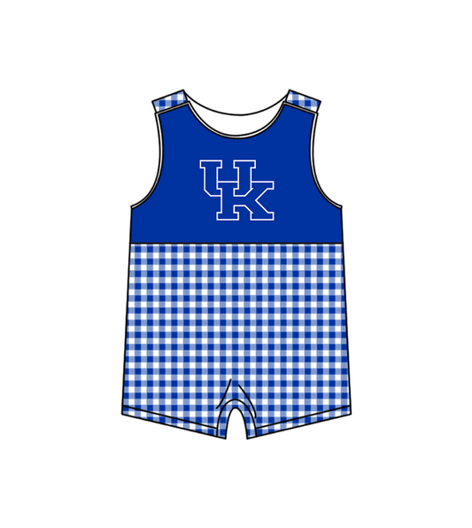( Moq 5 ) Baby Boys Kids Sleeveless UK Blue Plaid Team Summer Romper