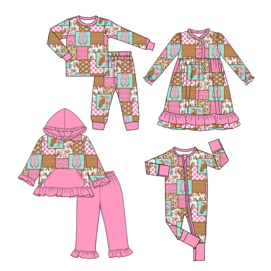 ( Moq 5 Each Style ) Baby Girls Kids Western Plaid Sibling Romper Dress Sets Pink Clothing
