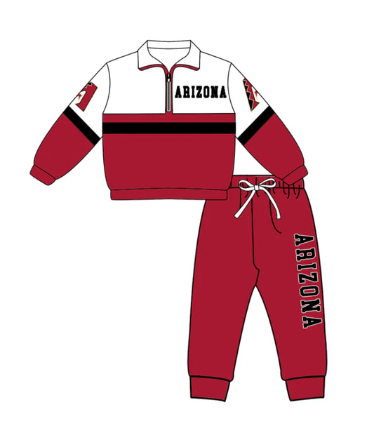 ( Moq 5 ) Baby Boys Toddler Long Sleeves Zipper Red Pullover Shirt Jogger Pants Team Outfit