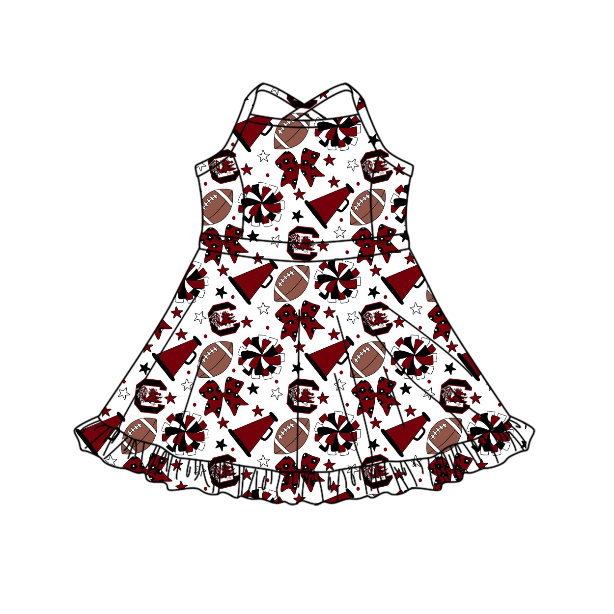 ( Moq 5 ) Baby Girls Toddler Straps Chicken Bows Cheer Football Shorts Ruffle Dress Team Clothes