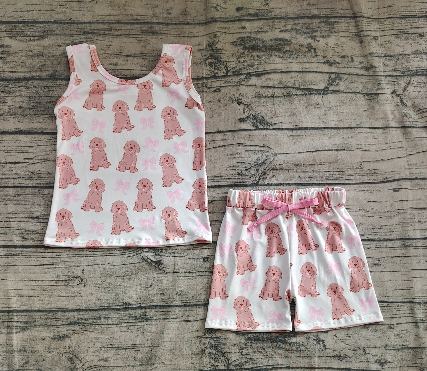 Baby Girl Sleeveless Dogs Bows Shirt Shorts Set RTS