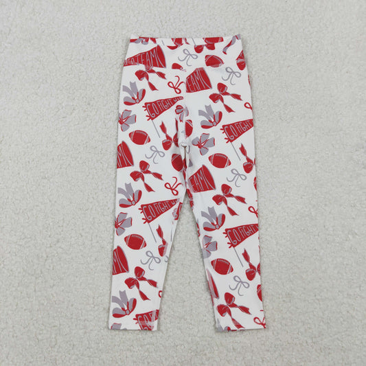 Baby Girls Kids Red Football Bows Team Cheer Yoga Active Pants Bottom RTS