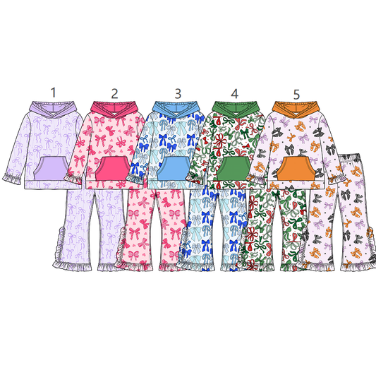 ( Moq 5 Each Style ) Sibling Baby Girls Kids Long Sleeves Bows Pockets Hoodie Pullovers Pants Sets Clothes