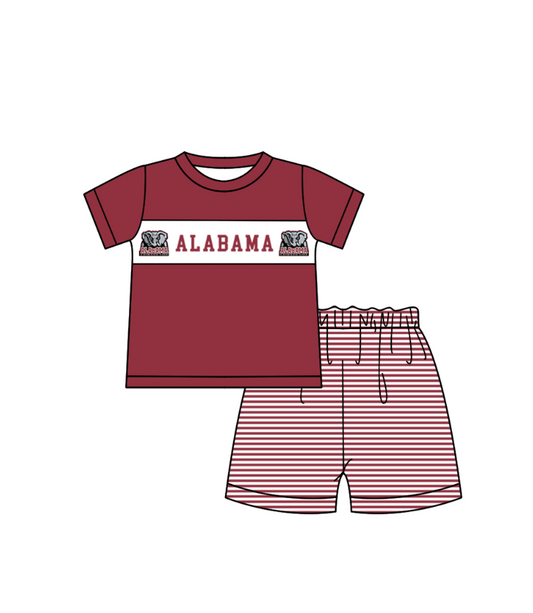 ( Moq 5 ) Baby Boys Toddler Short Sleeves Elephant Shirt Stripes Shorts Team Set 1.29