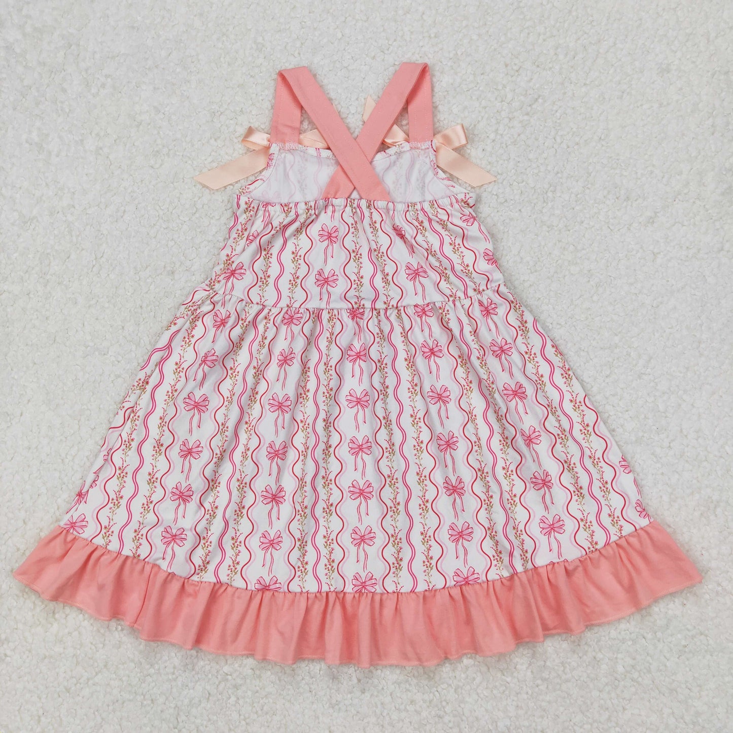 Baby Girl Straps Flower Bows Knee Length Dress RTS