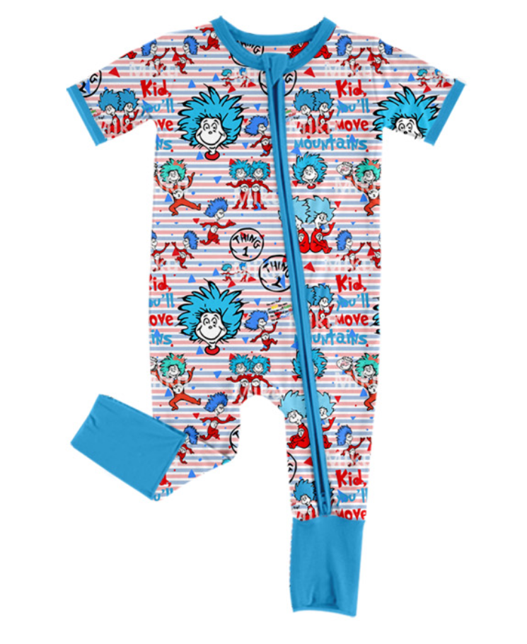 Baby Kids Infant Short Sleeves Dr Reading Zipper Blue Romper Moq 5