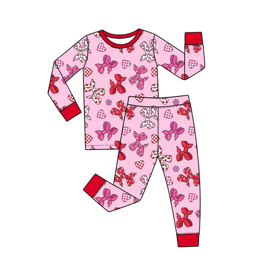 ( Moq 5 ) Preorder Baby Girls Kids Checked Hearts Dogs Shirt Pants Set Pajamas Valentine Clothes