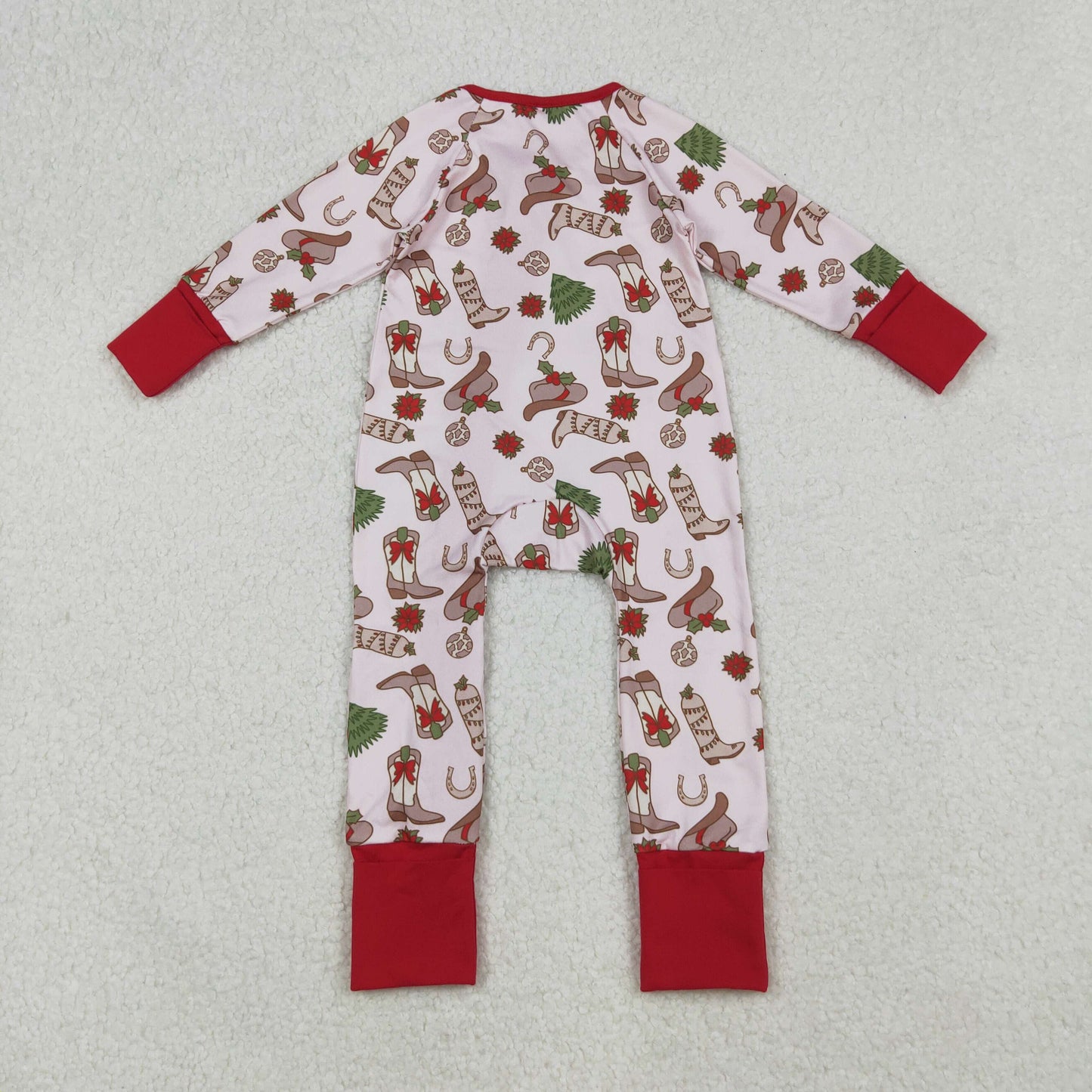 Baby Girl Long Sleeves Bows Boots Western Christmas Zipper Romper RTS