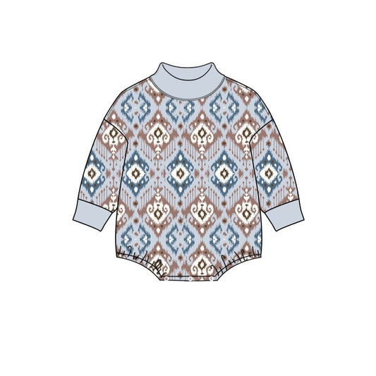( Moq 5 ) Preorder Baby Boys Long Sleeves Western Aztec Bubble Romper Mock Neck Clothes
