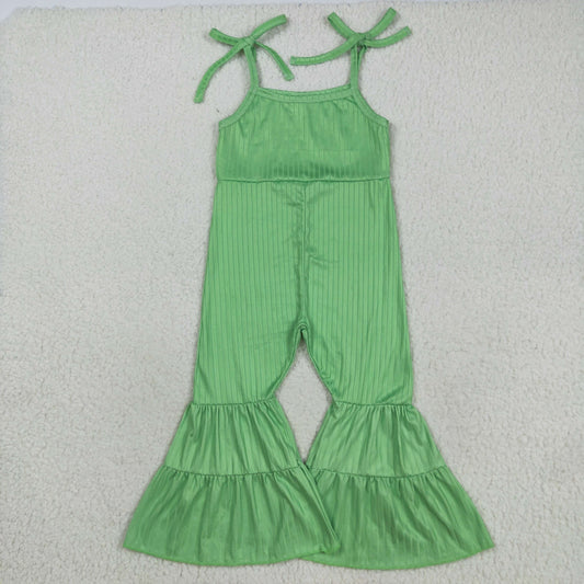 Baby Girl Straps Bell Pants Ribbed Green Jumpsuit RTS