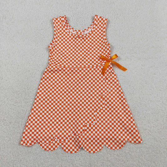 Baby Girls Orange Checked Bow Ruffle Yoga Active Shorts Knee Length Scallop Dress RTS