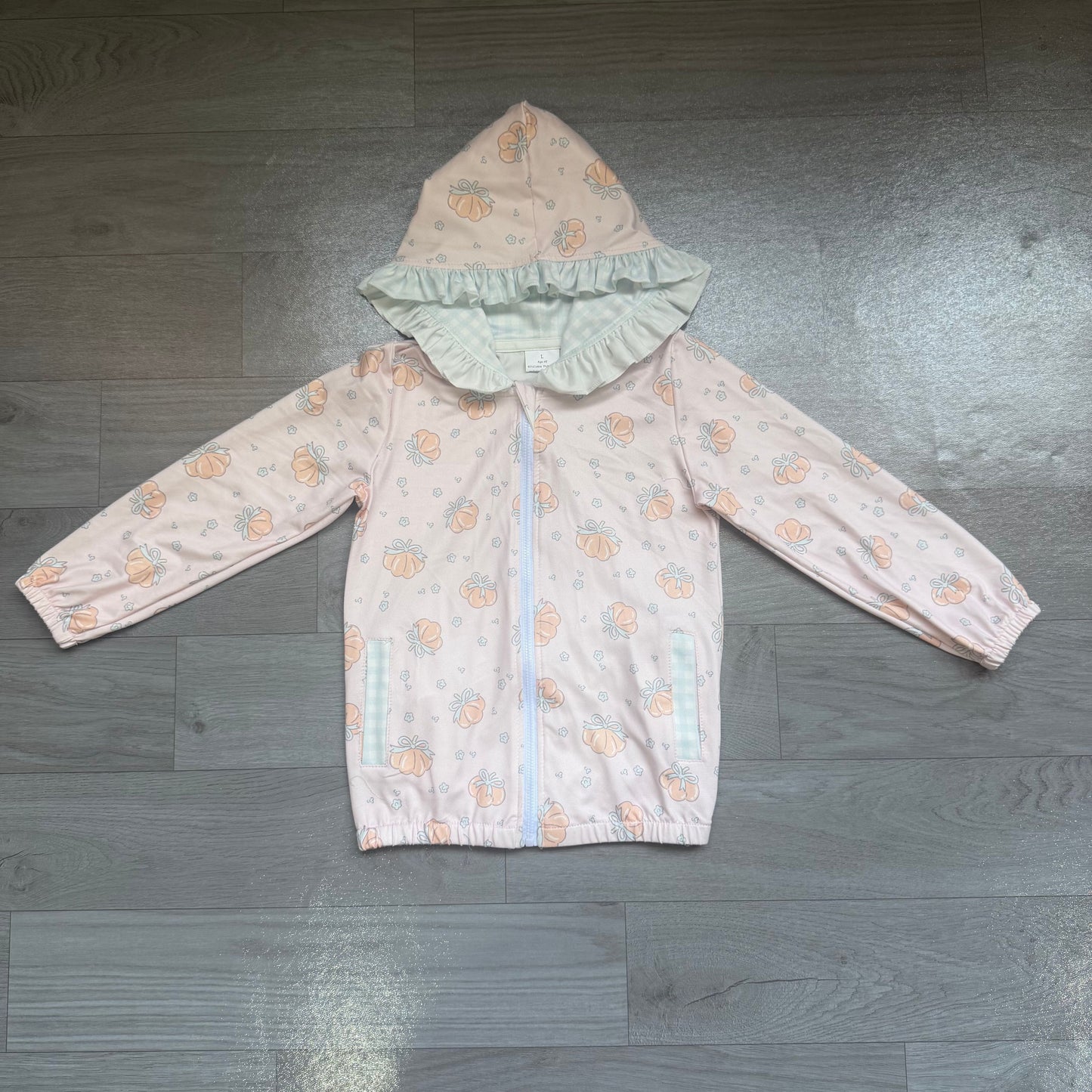 ( No moq ) Preorder Baby Girls Kids Long Sleeves Pumpkins Flower Pockets Hoodie Zipper Coat Fall Tops
