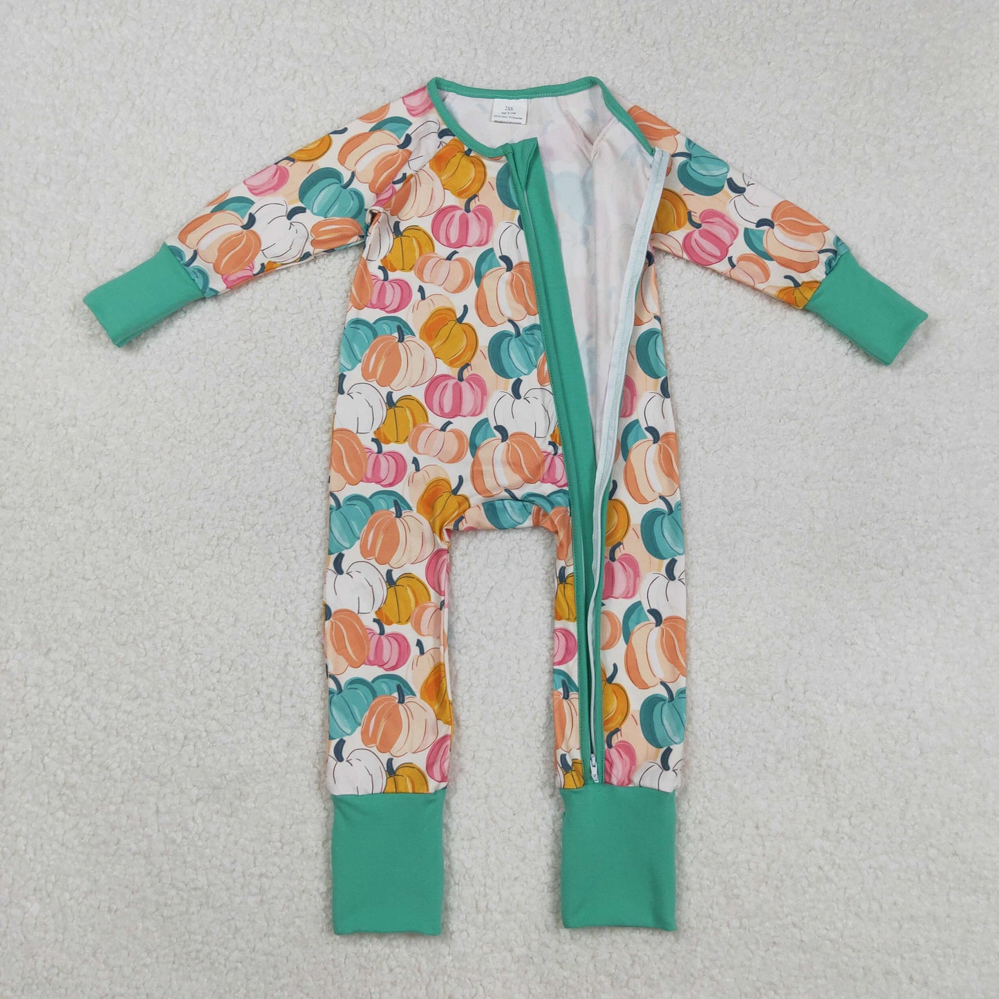 Girls Kids Infant Long Sleeves Pumpkins Zipper Fall Pajamas Romper RTS
