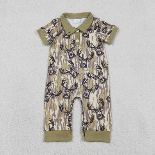 Baby Boys Short Sleeves Deer Camo Hunting Buttons Romper RTS