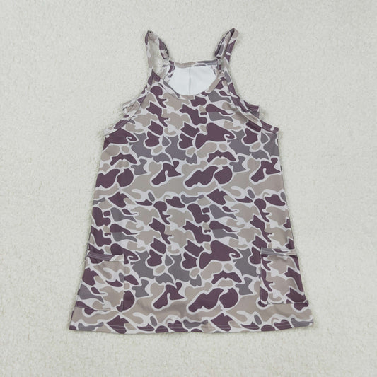 Baby Girl Straps Grey Camo Pockets Yoga Active Knee Length Dress RTS