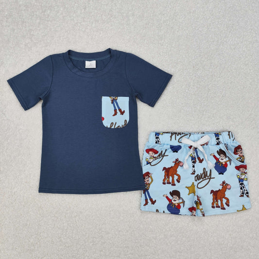 Baby Boy Short Sleeves Pocket Shirt Toys Shorts Clothes Set RTS