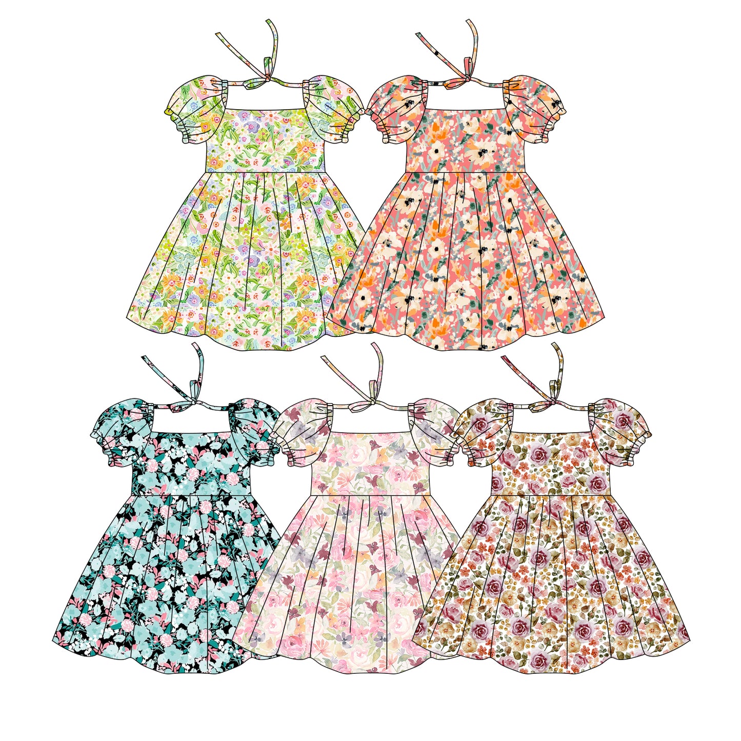 ( Moq 5 Each Style ) Sibling Baby Girls Kids Short Sleeves Flower Summer Knee Length Dresses