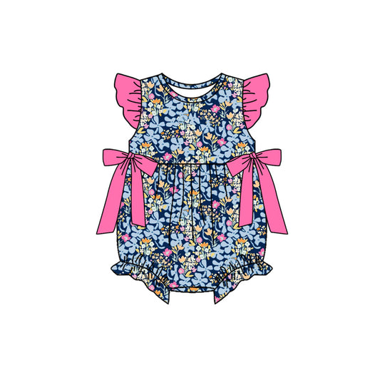 ( Moq 5 ) Preorder Baby Girls Infant Short Sleeves Flower Pink Bows Summer Bubble Romper