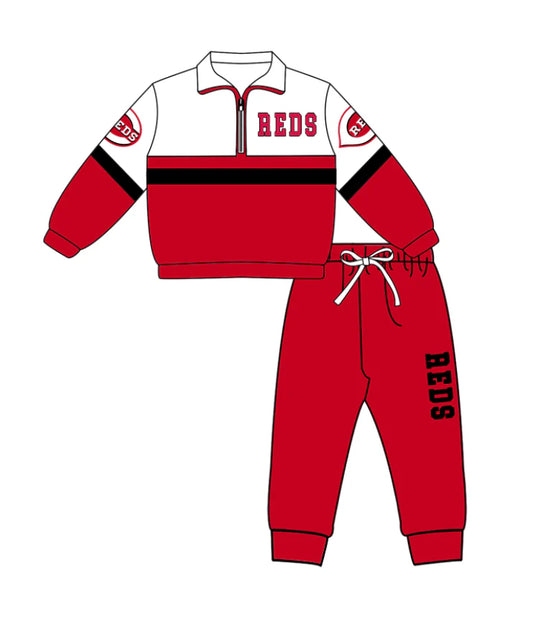 ( Moq 5 ) Baby Boys Toddler Long Sleeves Zipper Red Shirt Jogger Pants Team Clothes Outfit