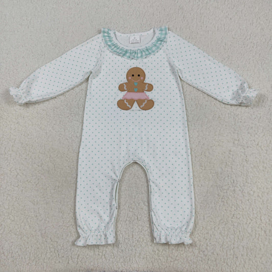 Baby Girl Long Sleeves Embroidery Gingerbread Bow Christmas Romper RTS