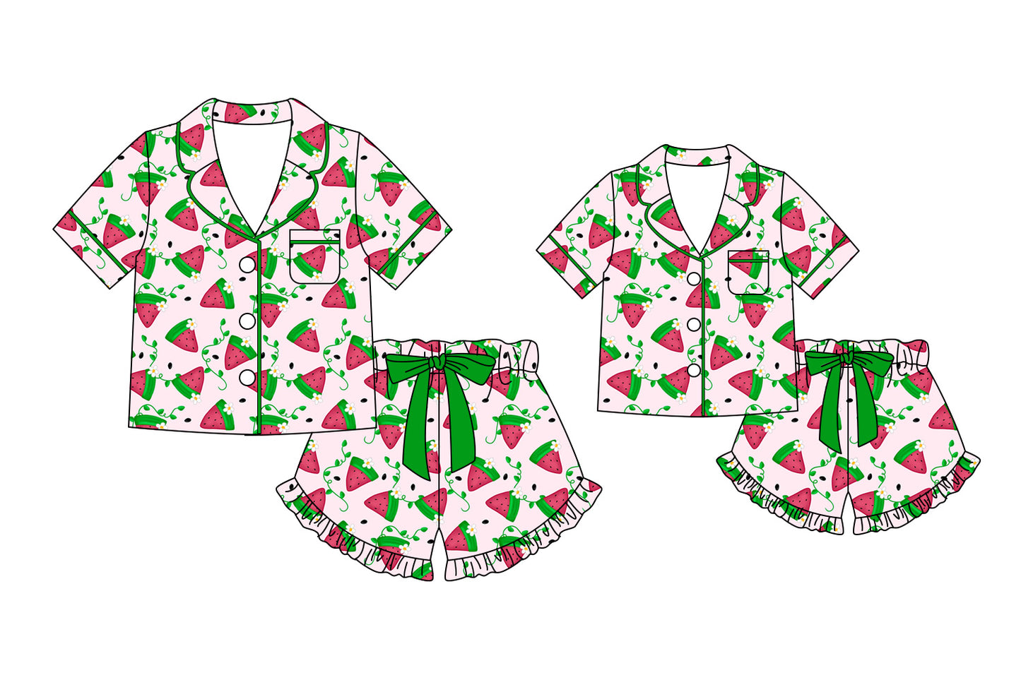 ( Moq 5 Each Style ) Baby Girl Adult Women Watermelon Flower Shirts Shorts Sibling Mommy And Me Family Sets