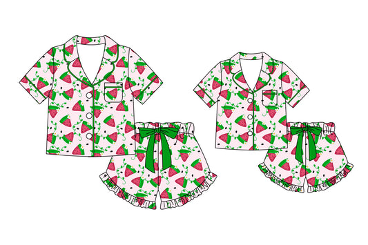 ( Moq 5 Each Style ) Baby Girl Adult Women Watermelon Flower Shirts Shorts Sibling Mommy And Me Family Sets
