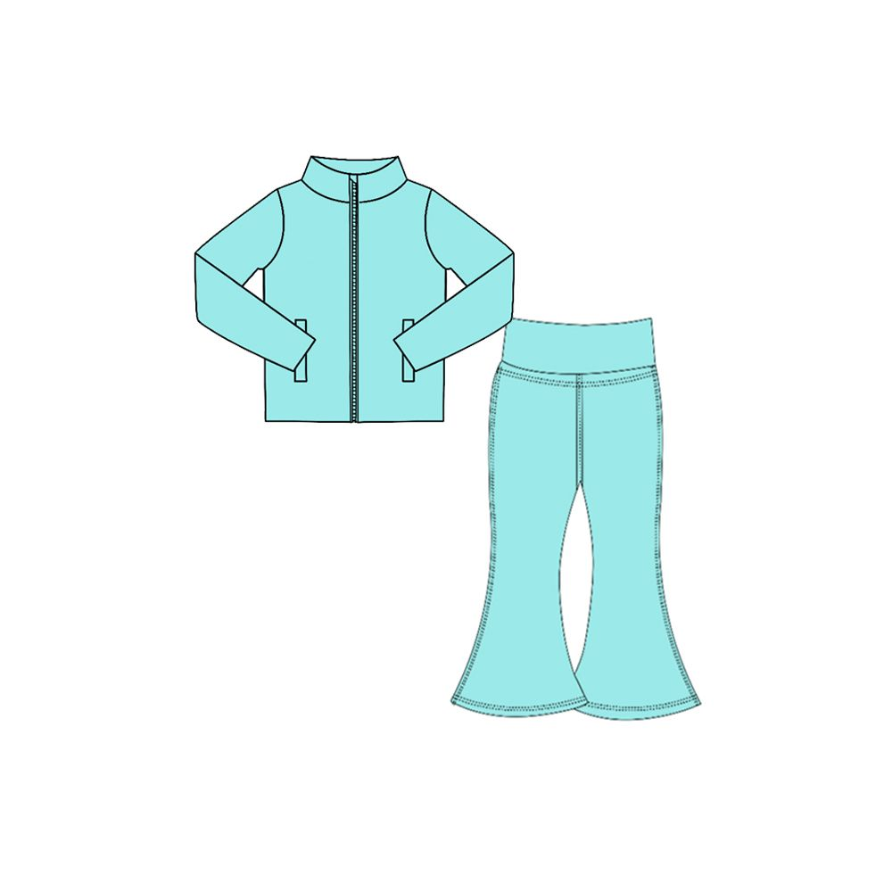 ( Moq 5 ) Preorder Baby Girls Kids Pockets Zipper Cardigan Tops Pants Set Yoga Active Clothes