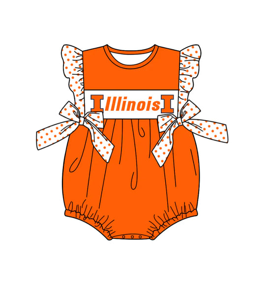 Baby Girl Short Sleeves Bows Team Bubble Orange Romper ( Moq 5 )