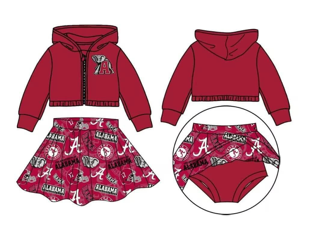 Baby Girl Toddler Red Zipper Hoodie Tops Elephant Skirt Shorts Team Set Moq 5