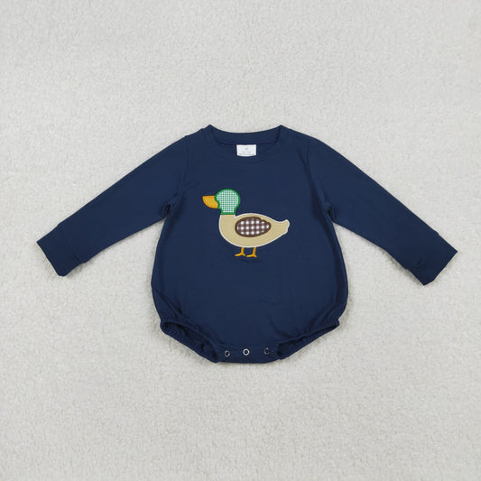 Baby Boy Toddler Long Sleeves Embroidery Duck Navy Bubble Cotton Romper RTS