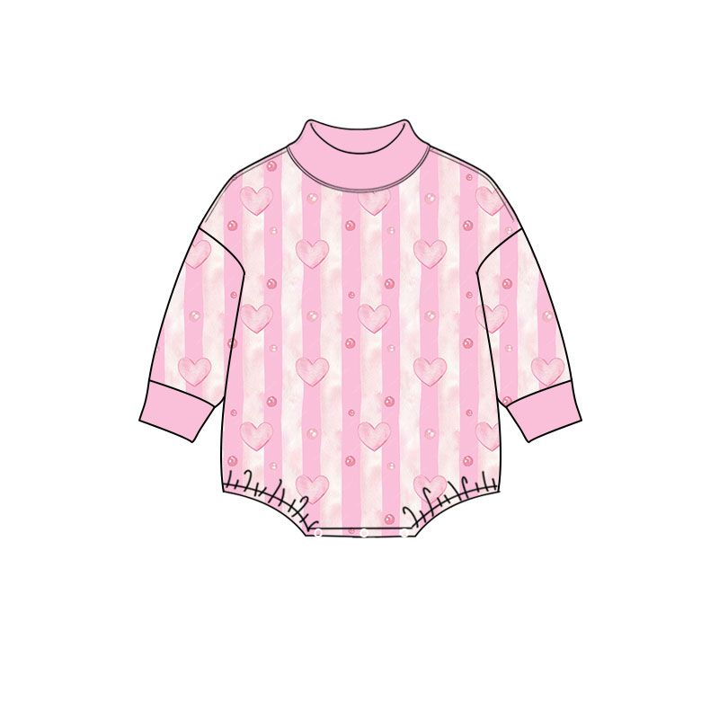 ( Moq 5 ) Preorder Baby Girls Infant Pink Stripes Hearts Valentine Bubble Romper Clothes