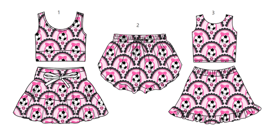 ( Moq 5 Each Style ) Baby Girls Kids Soccer Bows Sibling Shorts Sets Pink Clothes