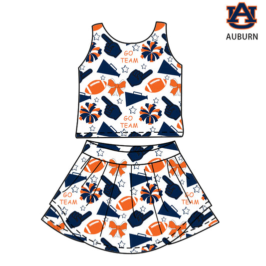 ( Moq 5 ) Baby Girl Toddler Sleeveless AU Football Team Bows Cheer Tops Skort Set 6.7