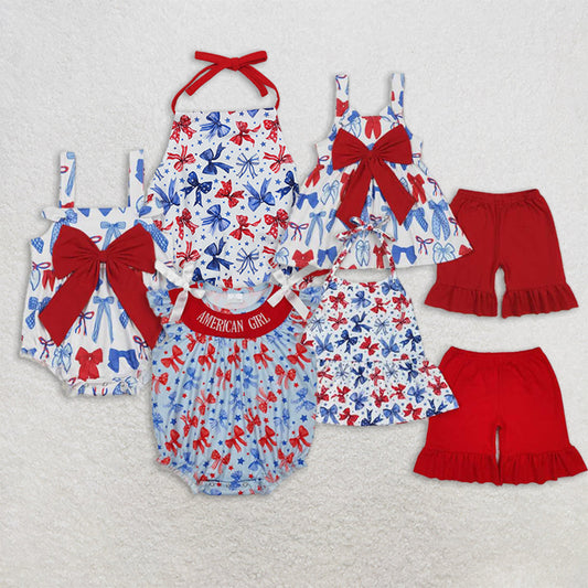 Baby Girl Toddler 4th July Bows Sibling Sister Romper Set RTS