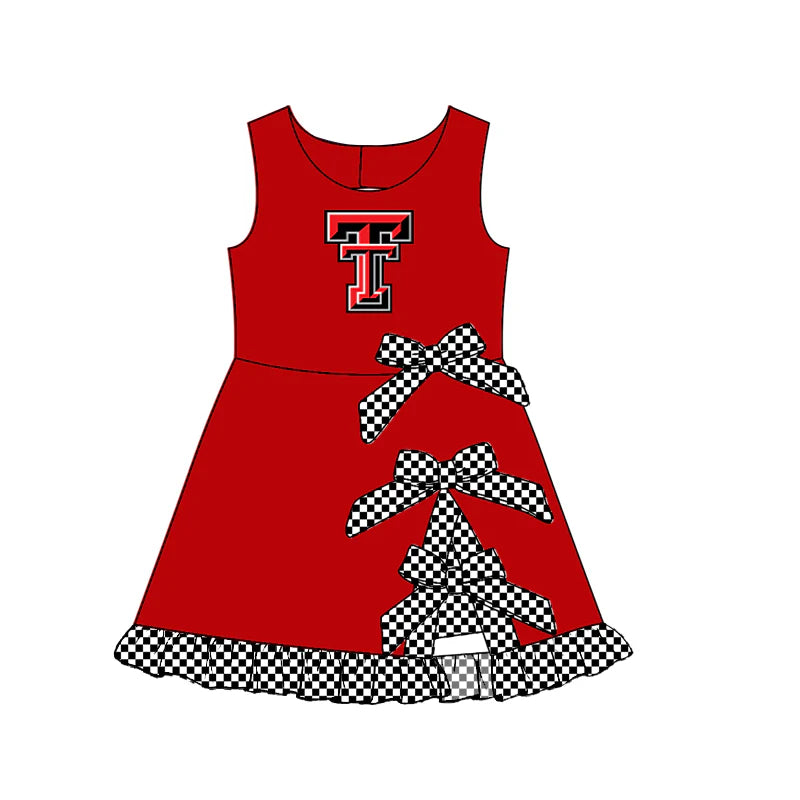 ( Moq 5 ) Sibling Baby Girls Kids Sleeveless Cheer TT Checked Bows Shorts Team Dress Clothes