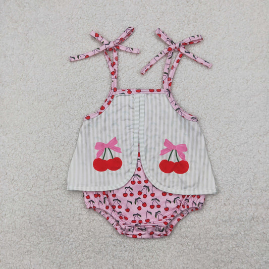 Baby Girl Infant Straps Cherry Summer Bubble Romper RTS