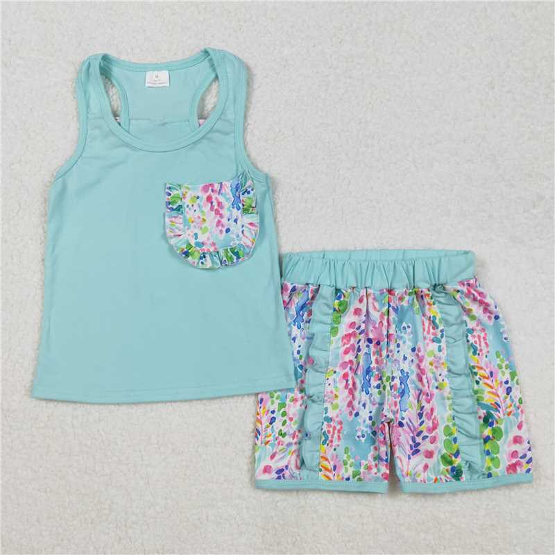Baby Girl Sleeveless Pocket Vest Flower Leopard Ruffle Shorts Sibling Set RTS