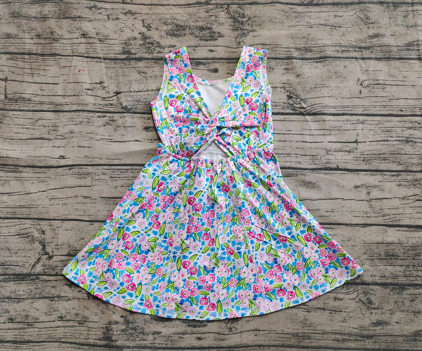 Baby Girl Kids Toddler Sleeveless Flower Yoga Active Wear Blue Dress RTS