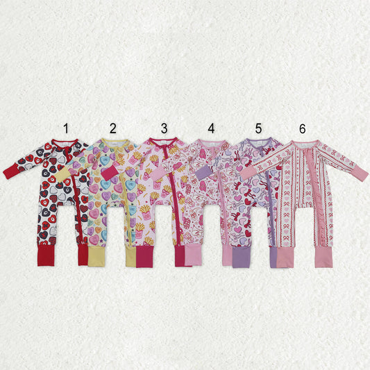 Sibling Baby Boys Girls Infant Hearts Bows Two-way Zipper Valentines Footie Sleeper Rompers RTS