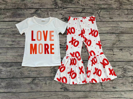 No moq Pre-order GSPO1122 Baby Girl Valentines Love More Shirt Bell Pants Set