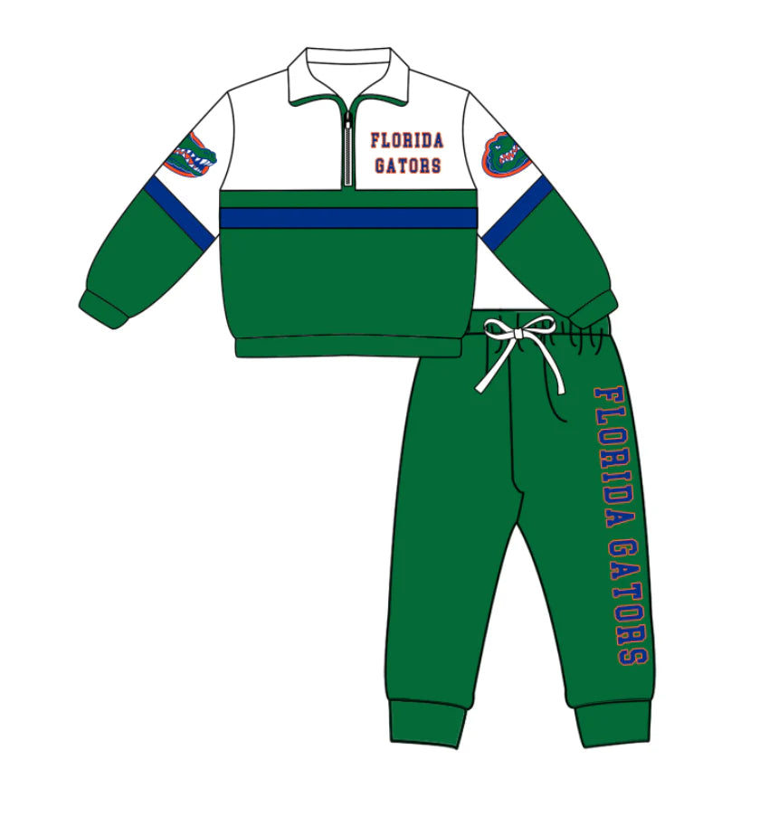 ( Moq 5 ) Baby Boys Toddler Long Sleeves Zipper Green Shirt Jogger Pants Team Clothes Set
