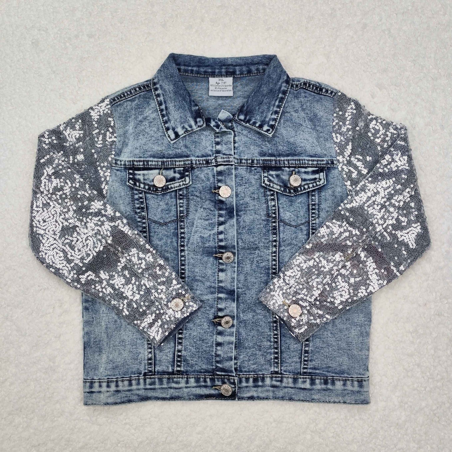 Baby Girl Sequins Long Sleeves Pocket Denim Jacket Coat
