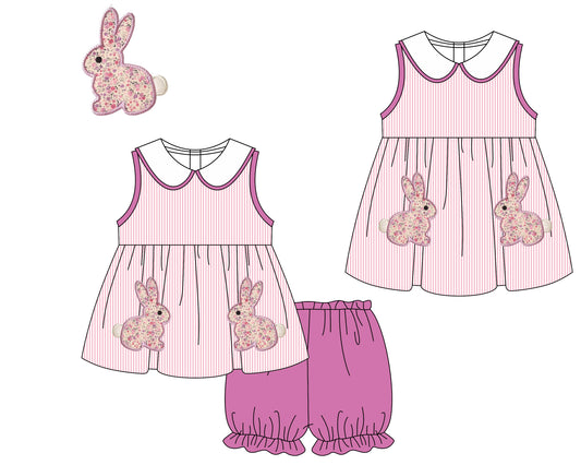 Baby Girl Easter Floral Rabbits Sibling Dress Clothes Set ( Moq 5 Each Design )11.21