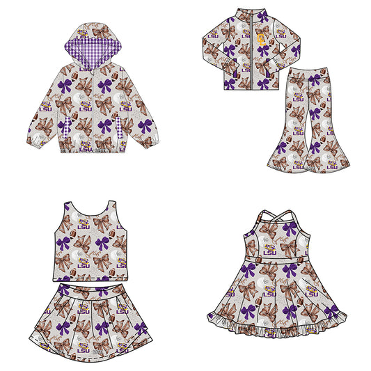 ( Moq 5 each style ) Girls Kids Football Bows Tigers Hoodie Shirt Dress Set