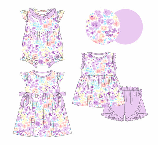 Baby Girl Floral Purple Sibling Romper Dress Set ( Moq 5 Each Style ) 12.31