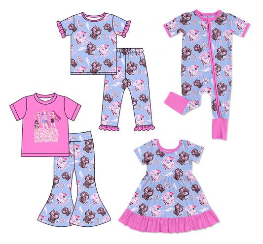 ( Moq 5 Each Style ) Baby Girls Kids Short Sleeves Singer Cats Sibling Romper Dress Sets